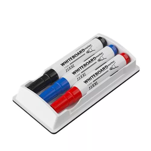 Tábla- és flipchart marker készlet tartóban, 1-3 mm, kúpos, ICO "11 XXL", 3 különböző szín +táblatörlő