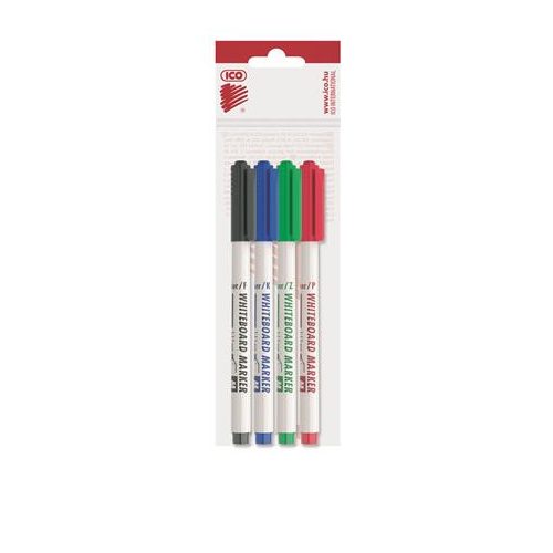 Tábla- és flipchart marker készlet, 1-1,5 mm, kúpos, ICO "Slim M", 4 különböző szín