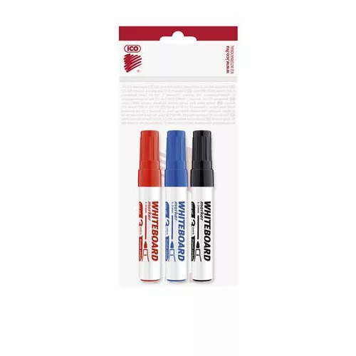 Tábla- és flipchart marker készlet, 1-3 mm, kúpos, ICO "Plan", 3 különböző szín