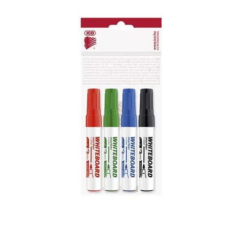 Tábla- és flipchart marker készlet, 1-3 mm, kúpos, ICO "Plan", 4 különböző szín