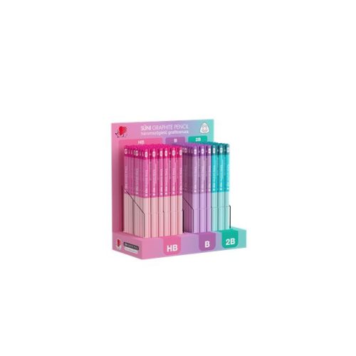 Grafitceruza display, HB, B, 2B, háromszögletű ICO "Süni", világos pasztell színek