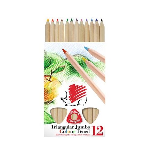 Színes ceruza készlet, háromszögletű, vastag, natúr, ICO "Süni", 12 különböző szín