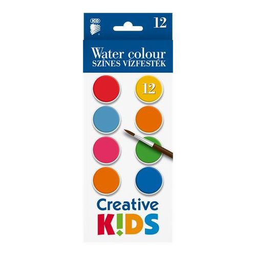 Vízfesték, 12 darabos, 28 mm, ICO "Creative Kids"