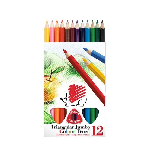 Színes ceruza készlet, háromszögletű, vastag, ICO "Süni", 12 különböző szín