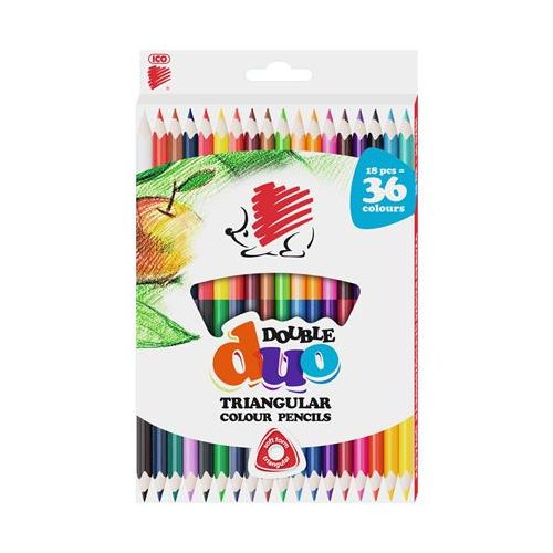 Színes ceruza készlet, kétvégű, háromszögletű, ICO "Süni", 36 különböző szín