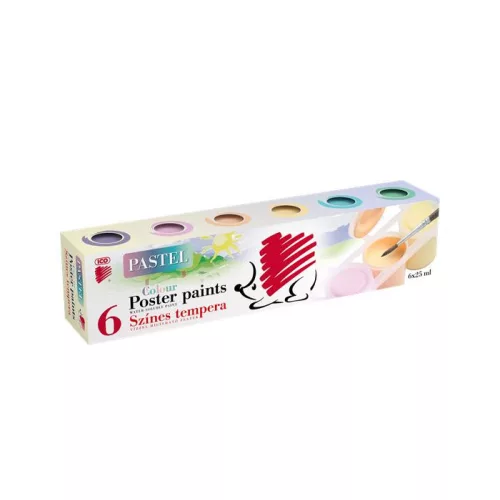 Tempera készlet, tégelyes, ICO "Süni", 6 különböző pasztell szín