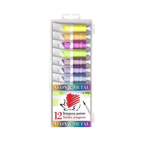 Tempera készlet, 12 darabos, ICO "Süni", metál és neon színek