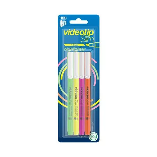 Szövegkiemelő készlet, 1-3 mm, ICO "Videotip Slim", 4 különböző szín