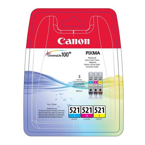 CLI-521KIT Tintapatron multipack Pixma iP3600, 4600 nyomtatókhoz, CANON, c+m+y, 3*9ml