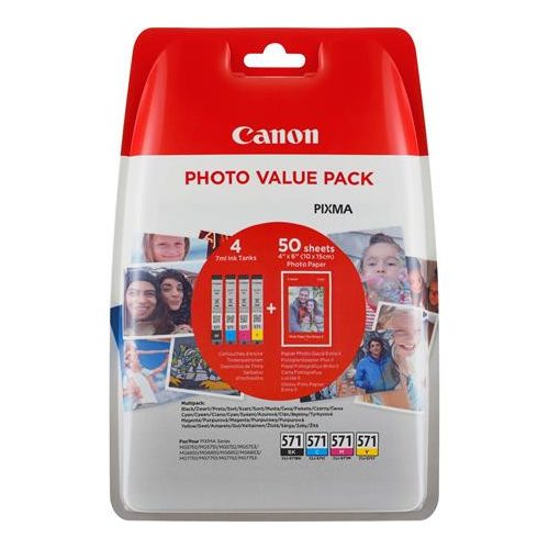 CLI-571XLKIT Tintapatron multipack Pixma MG 5700, 6800, 7700 nyomtatókhoz, CANON, b+c+m+y, + PP201 (50lap 10x15) papír