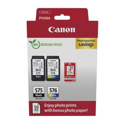 PG575/CL576 Tintapatron multipack + GP501 fotópapír, Pixma TR4750i nyomtatóhoz, CANON, fekete, színes, 2*100 o. + 50 ív