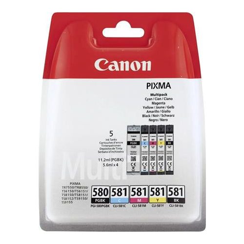 PGI580/CLI581 Tintapatron multipack Pixma TS7550, 8150, 9150 nyomtatókhoz, CANON, pgb+b+c+m+y, 11,2ml+4*5,6ml