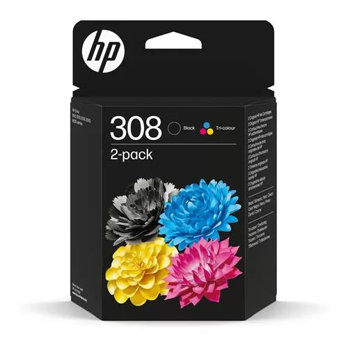 6L6S6UE Tintapatron multipack Deskjet 2900, Envy 6110e nyomtatókhoz, HP 308, fekete+színes, 160+120 oldal