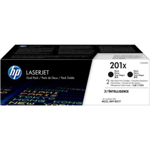 CF400XD Lézertoner Color LaserJet Pro M252, M277 nyomtatóhoz, HP 201X, fekete, 2*2,8k