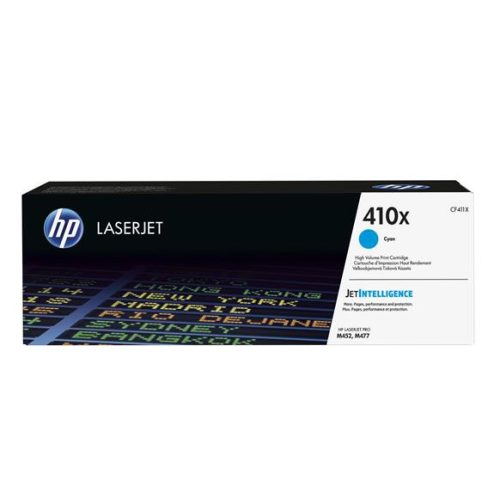 CF411X Lézertoner ColorlaserJet M452/477 nyomtatókhoz, HP 410X, cián, 5k