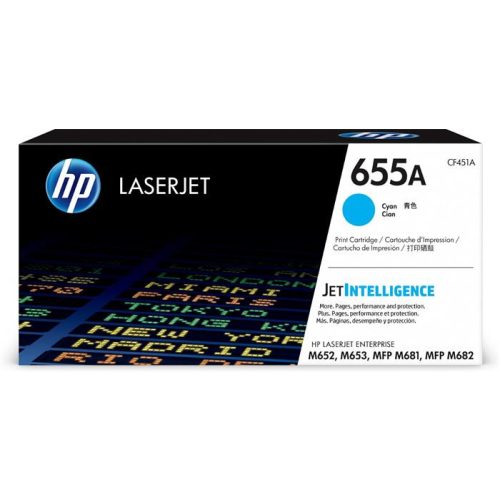 CF451A Lézertoner Color LaserJet M681, M682 nyomtatókhoz, HP 655A, cián, 10,5k