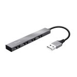 USB elosztó-HUB, 4 port, USB 2.0, TRUST "Halyx", ezüst