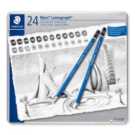   Grafitceruza készlet, fém doboz, hatszögletű, STAEDTLER "Mars® Lumograph® 100", 24 különböző keménység