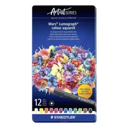   Akvarell színes ceruza készlet, hatszögletű, fémdobozos, STAEDTLER "Mars® Lumograph® 104", 12 különböző szín