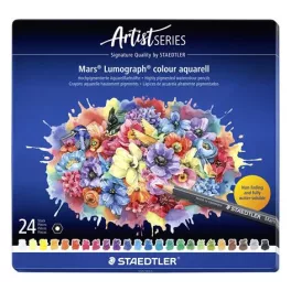   Akvarell színes ceruza készlet, hatszögletű, fémdobozos, STAEDTLER "Mars® Lumograph® 104", 24 különböző szín