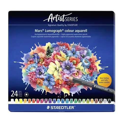 Akvarell színes ceruza készlet, hatszögletű, fémdobozos, STAEDTLER "Mars® Lumograph® 104", 24 különböző szín