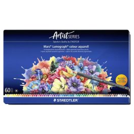   Akvarell színes ceruza készlet, hatszögletű, fémdobozos, STAEDTLER "Mars® Lumograph® 104", 60 különböző szín
