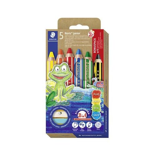Színes ceruza készlet, grafitceruzával, hegyezővel,  STAEDTLER "Noris® junior 140", 5+1 különböző szín