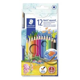   Akvarell ceruza készlet, hatszögletű, ecsettel, STAEDTLER "Noris® aquarell 144 10", 12 különböző szín