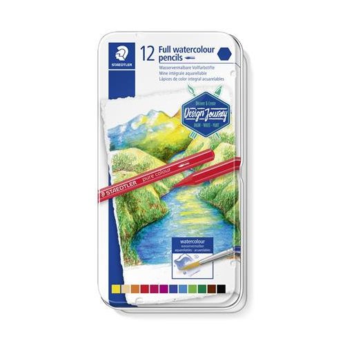Akvarell ceruza készlet, hatszögletű, fémdobozos, STAEDTLER® "146 10G", 12 különböző szín