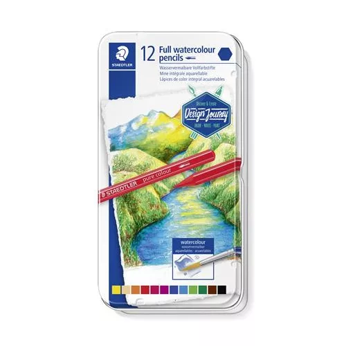 Akvarell ceruza készlet, hatszögletű, fémdobozos, STAEDTLER® "146 10G", 12 különböző szín
