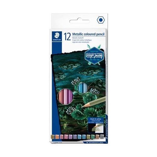 Színes ceruza készlet, hatszögletű, STAEDTLER® "146M", 12 különböző metál szín