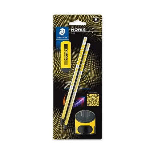 Grafitceruza készlet, hegyezővel, radírral, HB, STAEDTLER "Norix® 181", sárga