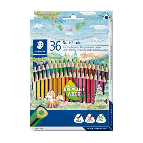Színes ceruza készlet, háromszögletű, STAEDTLER "Noris Colour 187", 36 különböző szín