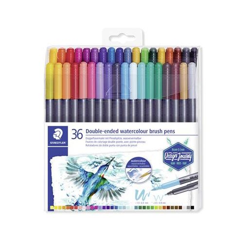 Ecsetirón készlet, 0,5-0,8/1,0-6,0 mm, kétvégű, STAEDTLER "3001", 36 szín