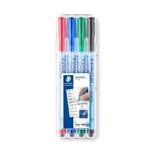 Alkoholmentes marker készlet, OHP, 0,6 mm, STAEDTLER "Lumocolor 305 F", 4 különböző szín