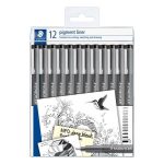 Tusfilc készlet, 12 különböző vonalvastagság, STAEDTLER "Pigment Liner 308", fekete
