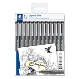   Tusfilc készlet, 12 különböző vonalvastagság, STAEDTLER "Pigment Liner 308", fekete