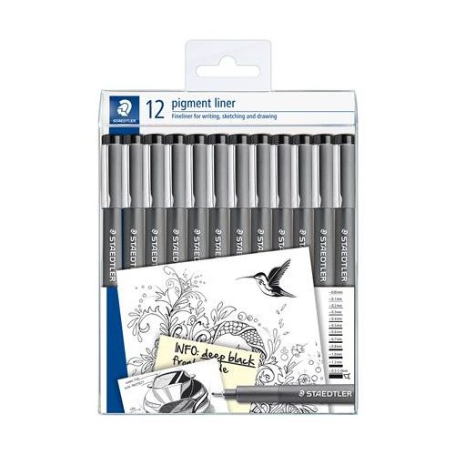 Tusfilc készlet, 12 különböző vonalvastagság, STAEDTLER "Pigment Liner 308", fekete