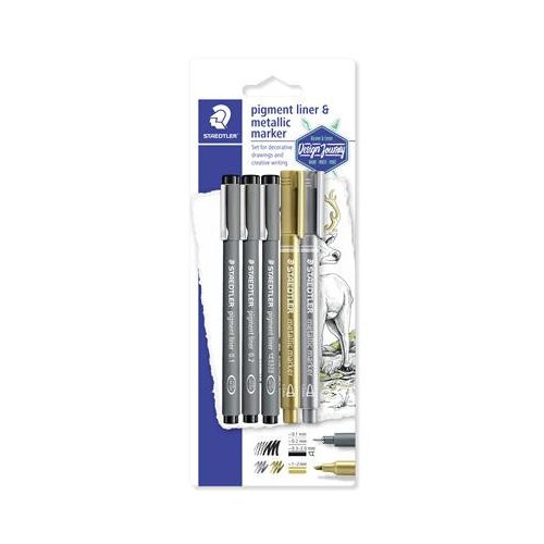 Tusfilc és dekormarker készlet, 5 db, STAEDTLER, "Pigment Liner 308"