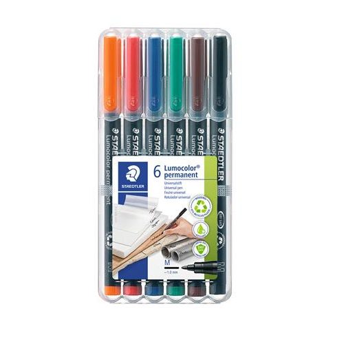 Alkoholos marker készlet, OHP, 1 mm, STAEDTLER "Lumocolor® 317 M", 6 különböző szín