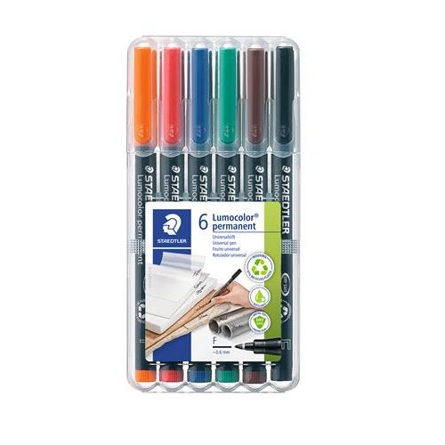 Alkoholos marker készlet, OHP, 0,6 mm, STAEDTLER "Lumocolor® 318 F", 6 különböző szín