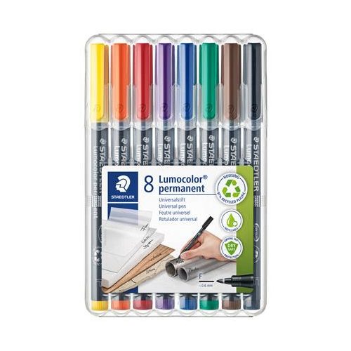 Alkoholos marker készlet, OHP, 0,6 mm, STAEDTLER "Lumocolor® 318 F", 8 különböző szín