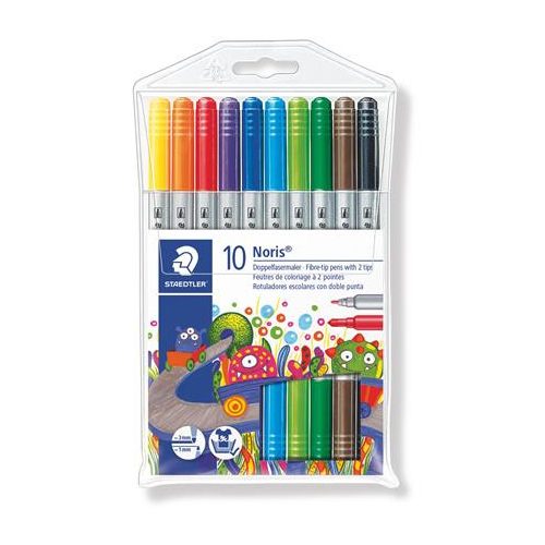 Filctoll készlet, 1-3 mm, kétvégű, kimosható, STAEDTLER "Noris® 320", 10 különböző szín