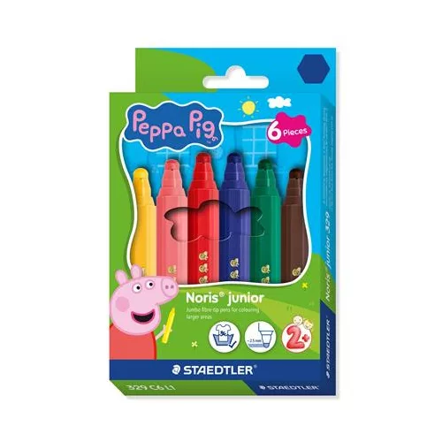 Filctoll készlet, 2,5 mm, kimosható, jumbo, STAEDTLER „Noris® junior 329”, Peppa malac, 6 szín