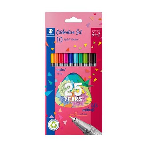 Tűfilc készlet, 0,3 mm, STAEDTLER "Triplus® fineliner 334", 10 különböző szín