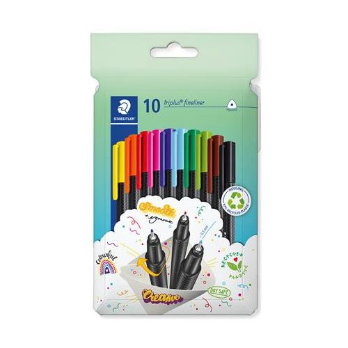 Tűfilc készlet, 0,3 mm, STAEDTLER "Triplus 334", 10 különböző szín