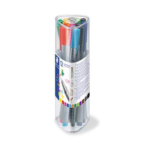 Tűfilc készlet, 0,3 mm, STAEDTLER "Triplus 334", 12 különböző szín