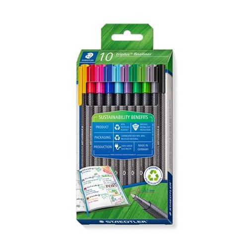 Tűfilc készlet, 0,3 mm, STAEDTLER "Triplus® 334 R", 10 különböző szín