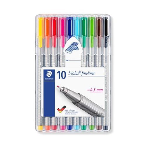 Tűfilc készlet, 0,3 mm, STAEDTLER "Triplus 334", 10 különböző szín