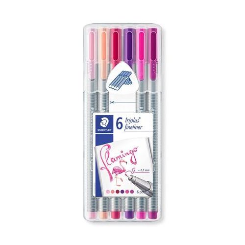 Tűfilc készlet, 0,3 mm, STAEDTLER "Triplus 334", 6 flamingo szín
